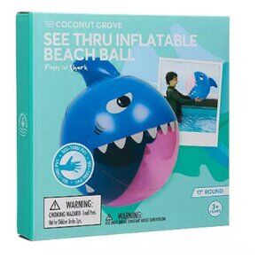 Coconut Grove See-Through Inflatable Beach Ball – Shark Design, 17” Round Pool T